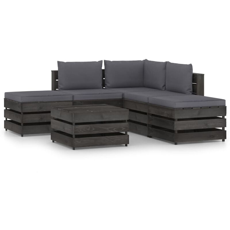 

Muebles de jardín 6 piezas con cojines madera impregnada gris - Youthup