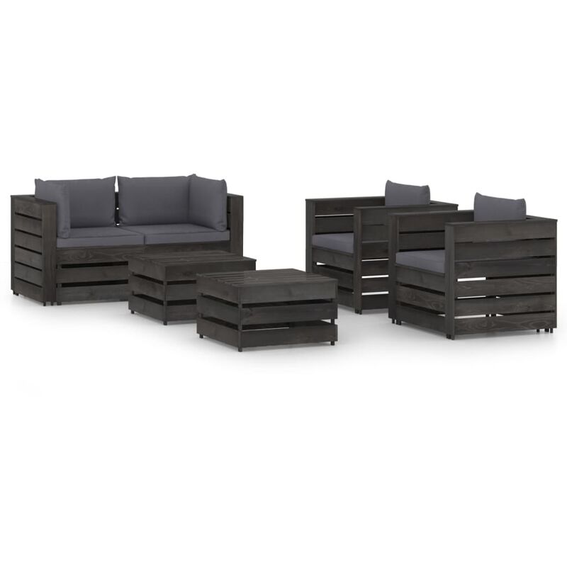 

Muebles de jardín 6 piezas con cojines madera impregnada gris - Youthup