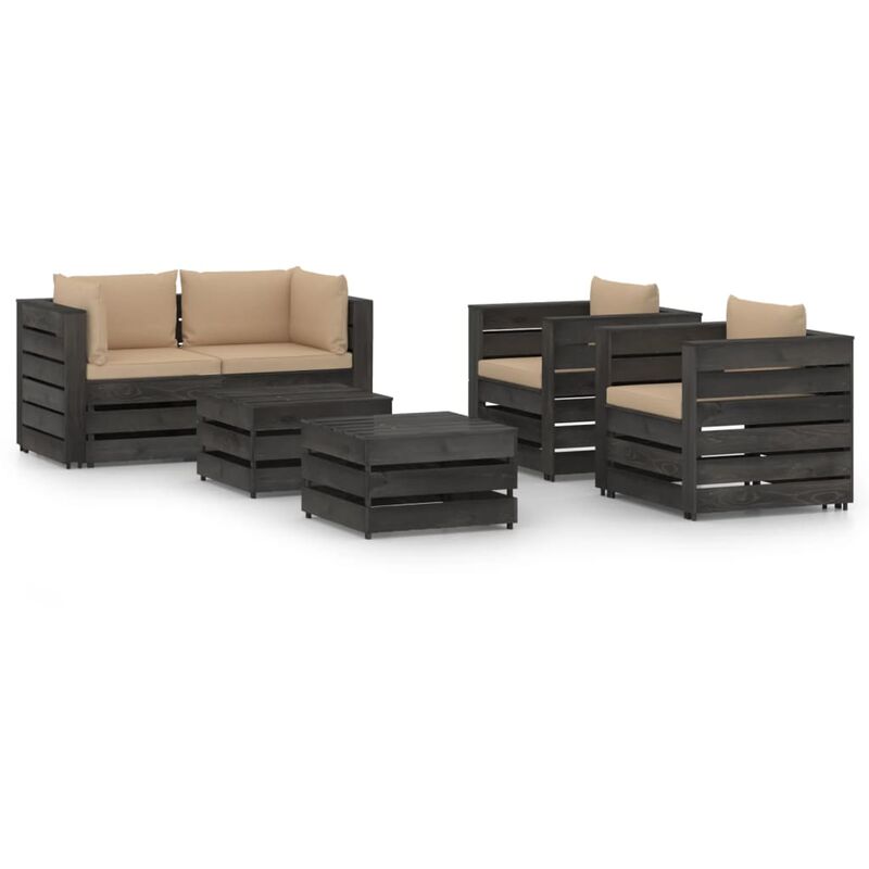 

Muebles de jardín 6 piezas con cojines madera impregnada gris - Youthup