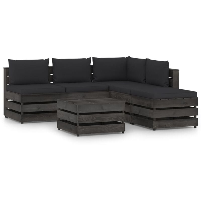 

Muebles de jardín 6 piezas con cojines madera impregnada gris - Youthup