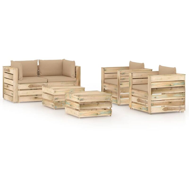

Muebles de jardín 6 piezas con cojines madera impregnada verde - Youthup
