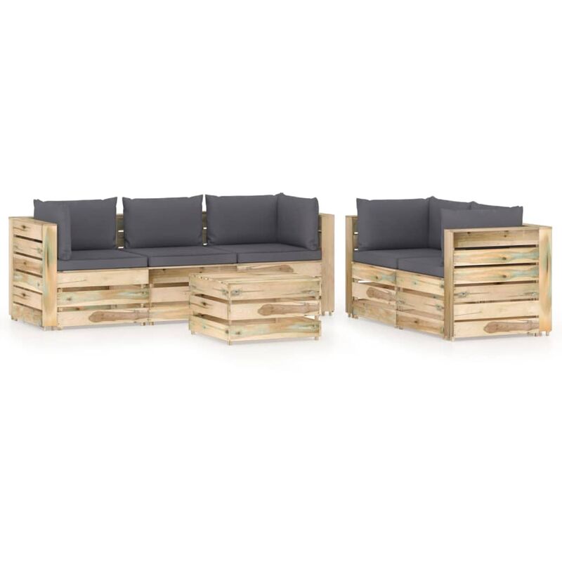 

YOUTHUP Muebles de jardín 6 piezas con cojines madera impregnada verde