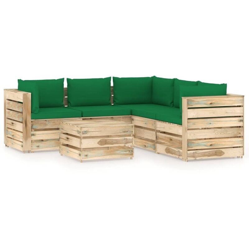 

Muebles de jardín 6 piezas con cojines madera impregnada verde - Youthup