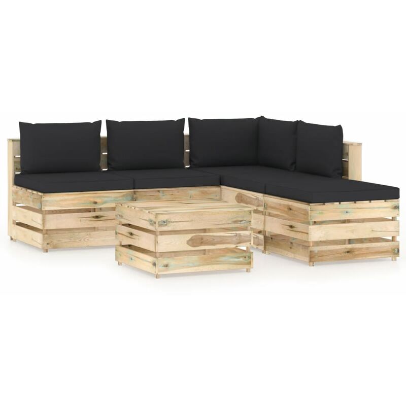 

Muebles de jardín 6 piezas con cojines madera impregnada verde - Youthup
