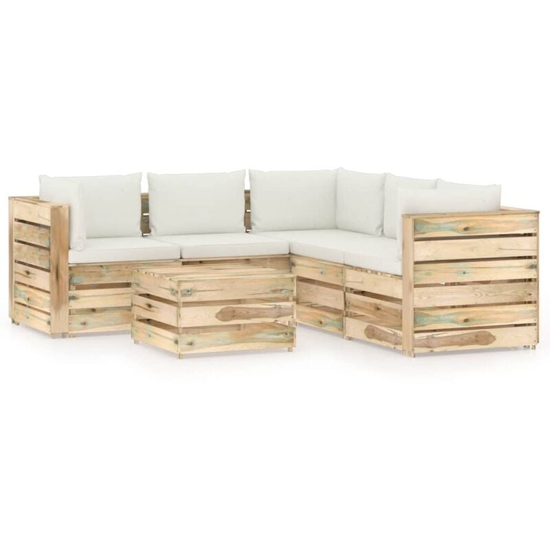 

Muebles de jardín 6 piezas con cojines madera impregnada verde - Youthup