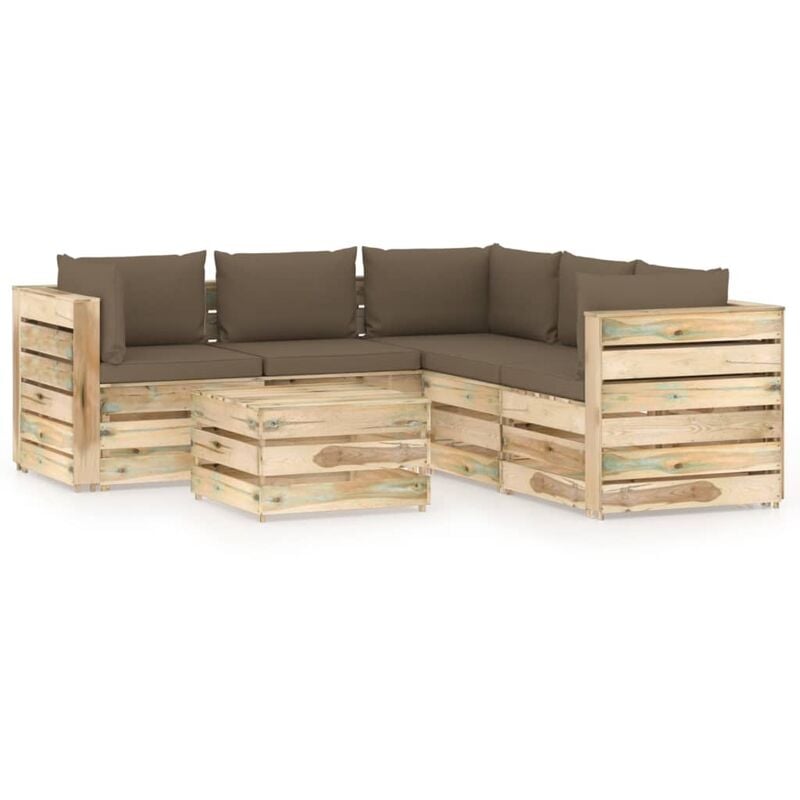 

Muebles de jardín 6 piezas con cojines madera impregnada verde - Youthup
