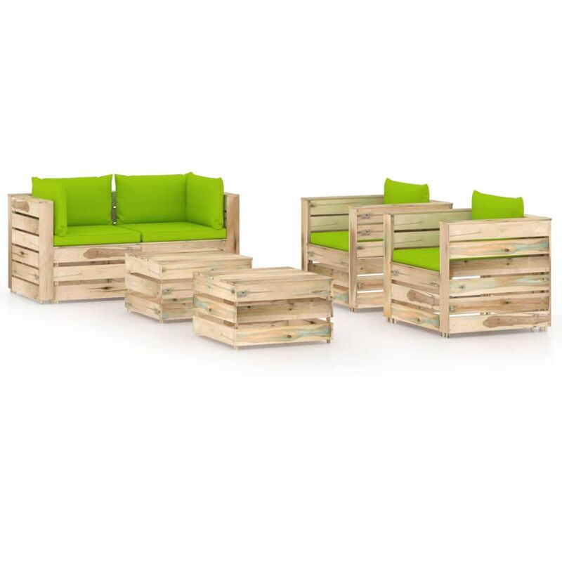 

Muebles de jardín 6 piezas con cojines madera impregnada verde - Youthup