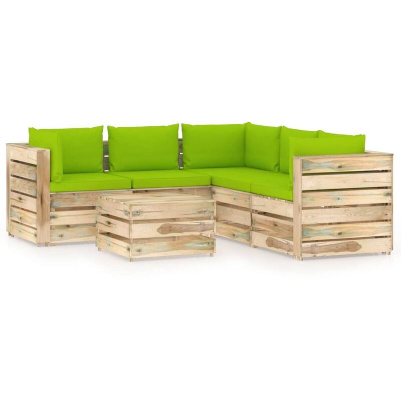 

Muebles de jardín 6 piezas con cojines madera impregnada verde - Youthup