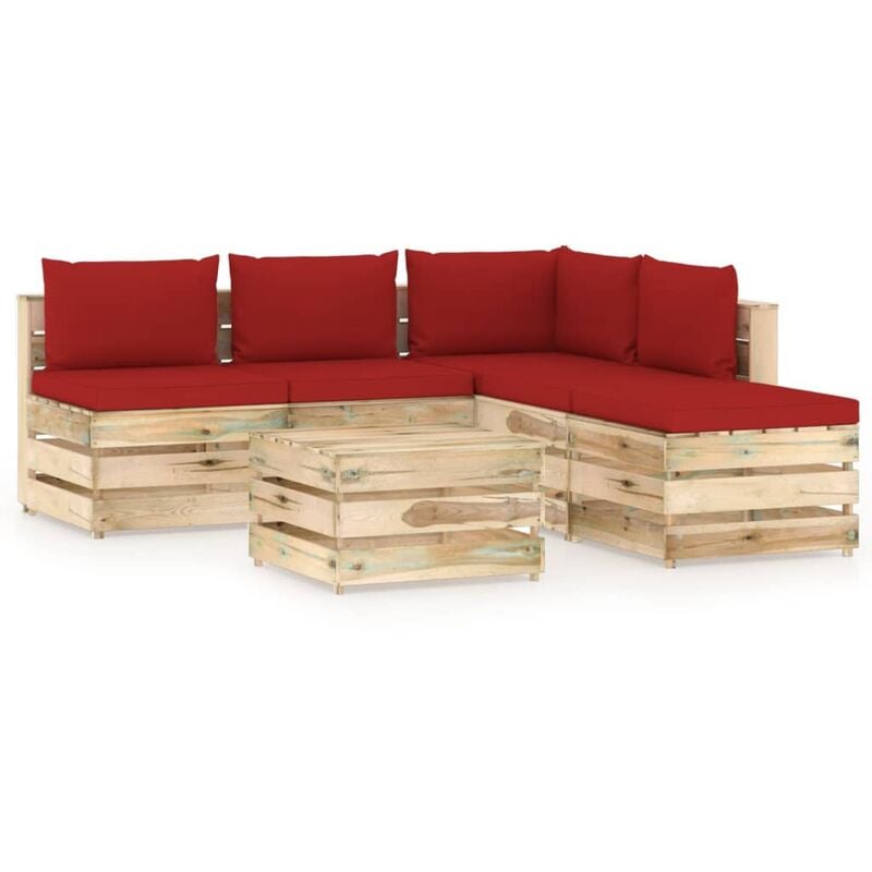 

Muebles de jardín 6 piezas con cojines madera impregnada verde - Youthup
