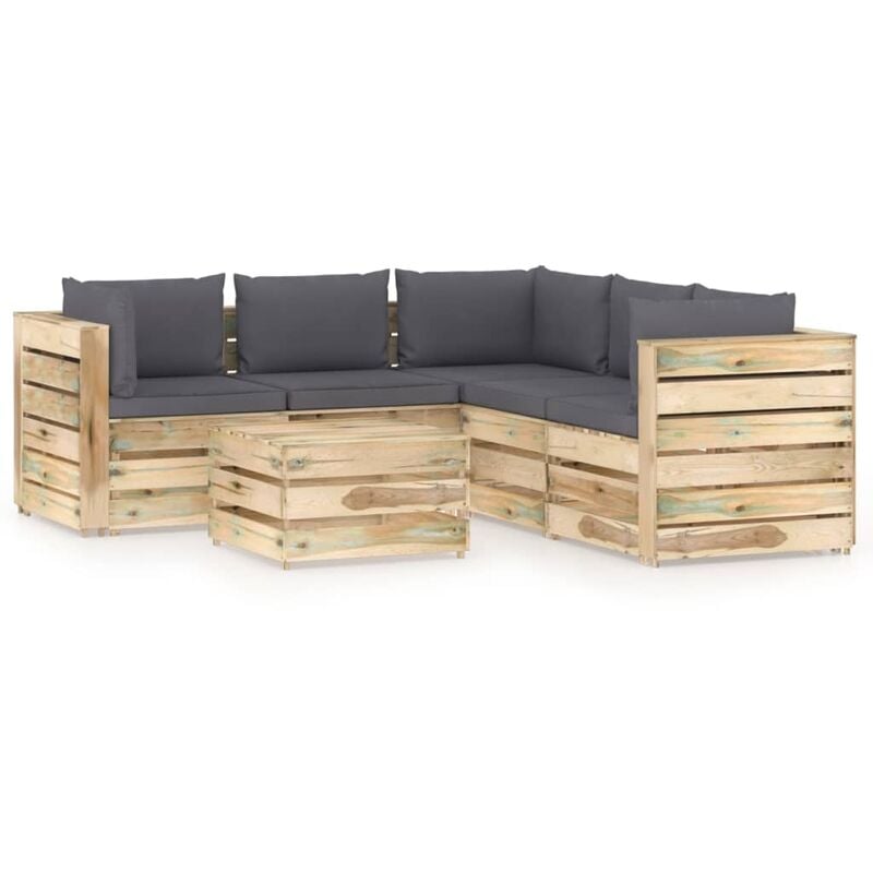 

Muebles de jardín 6 piezas con cojines madera impregnada verde - Youthup