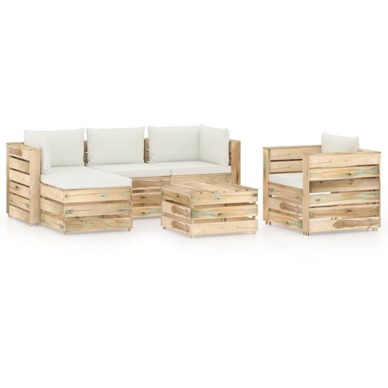 

Muebles de jardín 6 piezas con cojines madera impregnada verde - Youthup