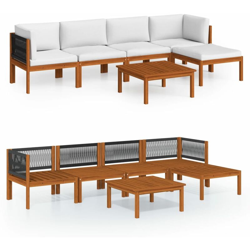 

Muebles de jardín 6 pzas cojines crema madera maciza de acacia - Marrón - Youthup