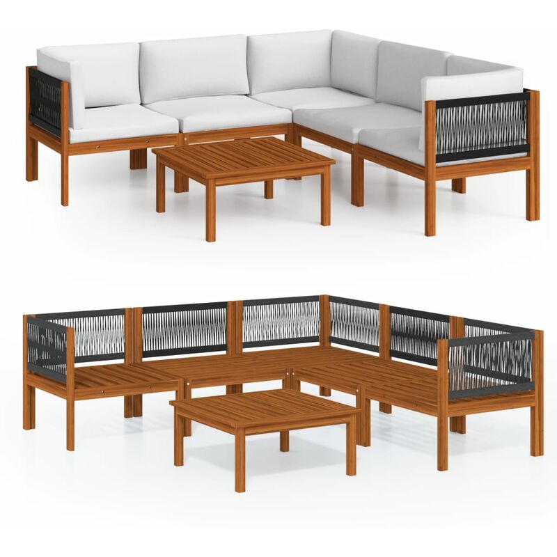 

Muebles de jardín 6 pzas cojines crema madera maciza de acacia - Marrón - Youthup