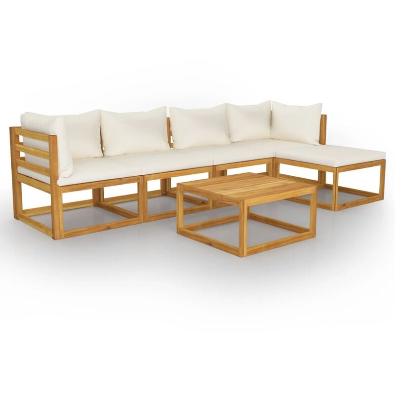 

Muebles de jardín 6 pzas cojines crema madera maciza de acacia - Crema - Youthup