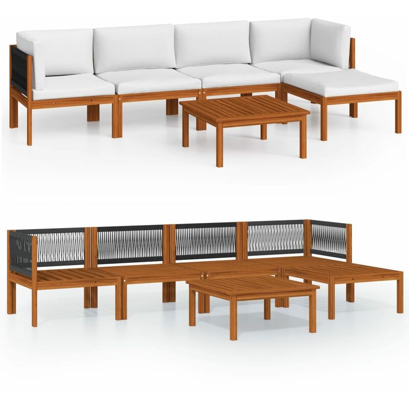 

Muebles de jardín 6 pzas cojines crema madera maciza de acacia - Marrón - Youthup