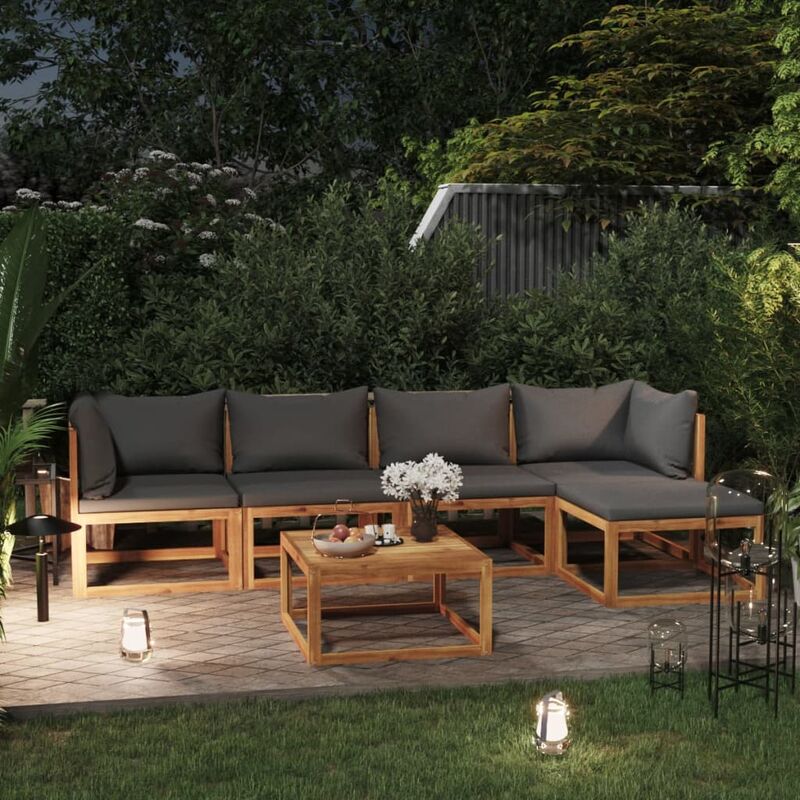 

Muebles de jardín 6 pzas cojines madera maciza de acacia - Gris - Youthup
