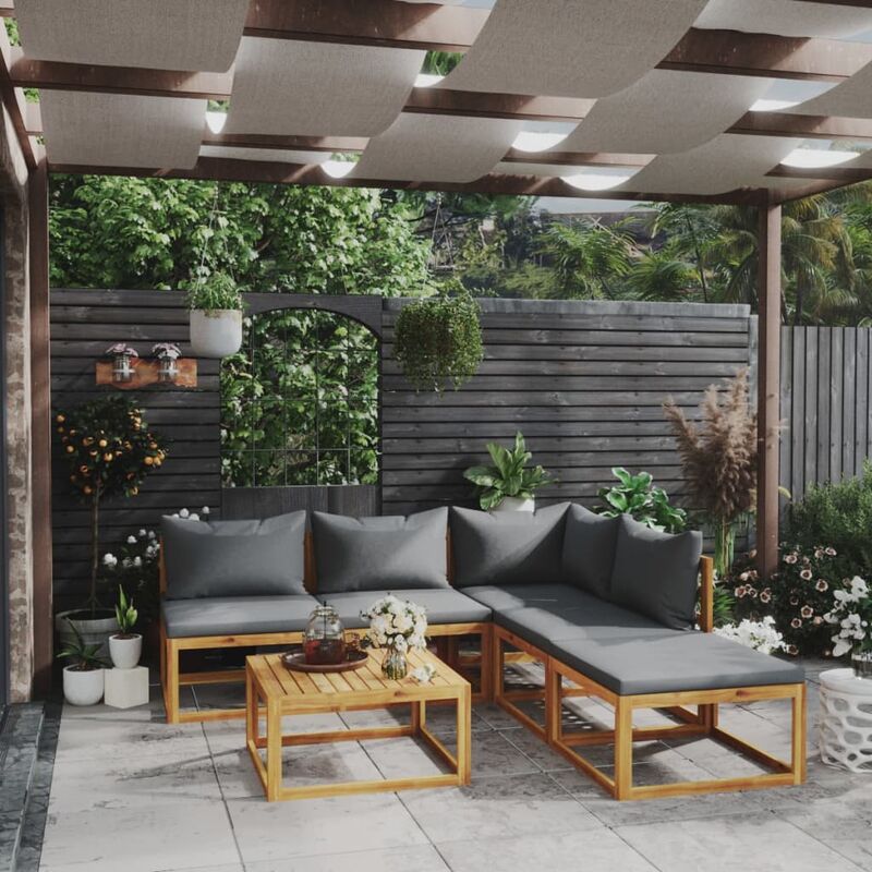 

Muebles de jardín 6 pzas cojines madera maciza de acacia - Gris - Youthup