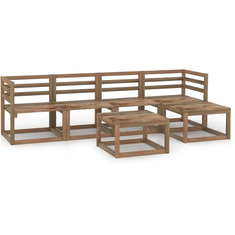 

YOUTHUP Muebles de jardín 6 pzas cojines madera pino impregnada marrón - Marrón