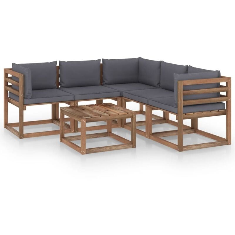 

Muebles de jardín 6 pzas cojín antracita madera pino impregnada - Marrón - Youthup