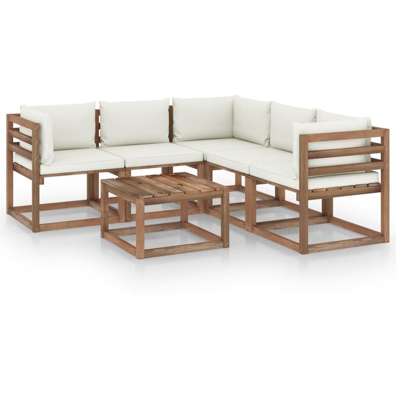 

Muebles de jardín 6 pzas cojín crema madera de pino impregnada - Marrón - Youthup