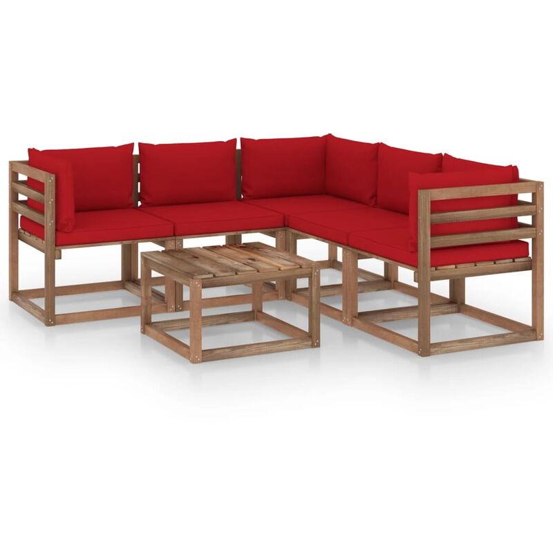 

Muebles de jardín 6 pzas cojín rojo madera de pino impregnada - Marrón - Youthup