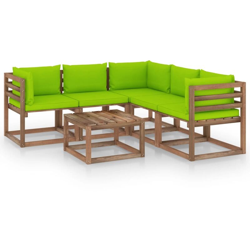 

Muebles de jardín 6 pzas cojín verde brillante pino impregnado - Marrón - Youthup