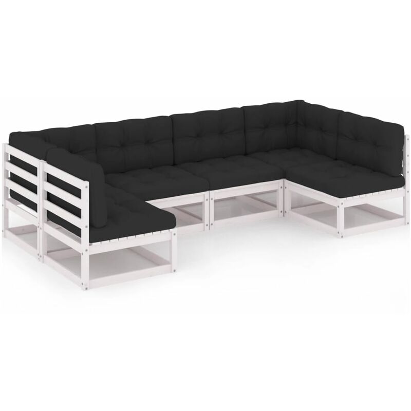 

Muebles de jardín 6 pzas y cojines blanco madera maciza pino - Blanco - Youthup
