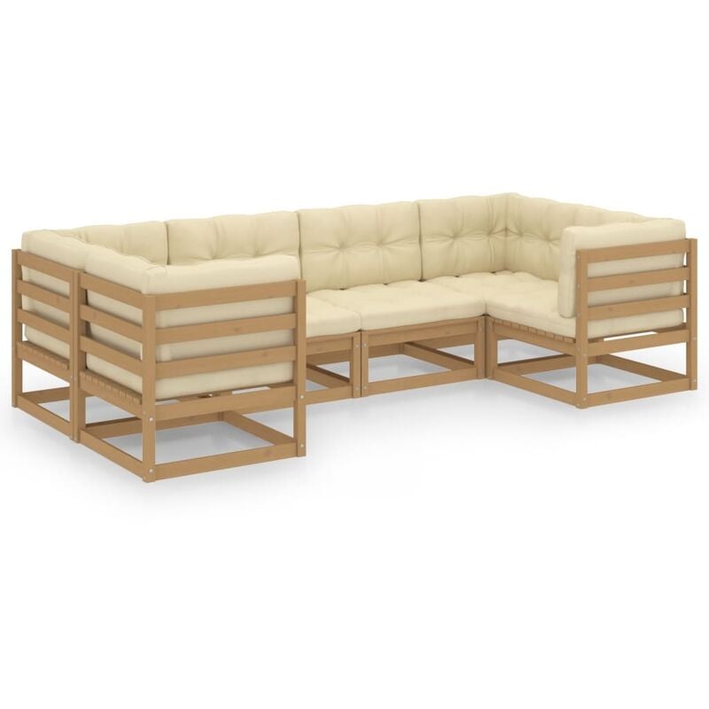 

Muebles de jardín 6 pzas y cojines marrón miel madera pino - Marrón - Youthup
