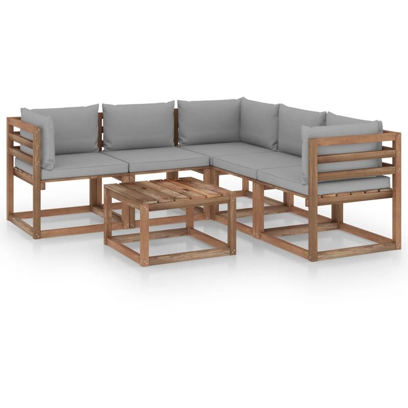

Muebles de jardín 6 pzas y cojín gris madera de pino impregnada - Marrón - Youthup