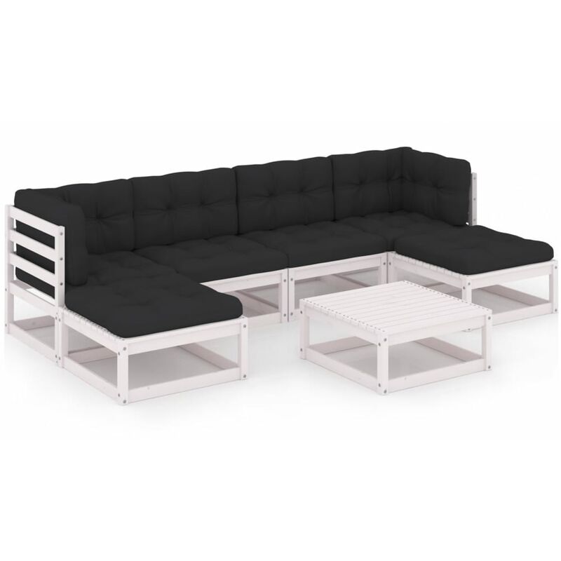 

Muebles de jardín 7 piezas con cojines blanco madera de pino - Blanco - Youthup