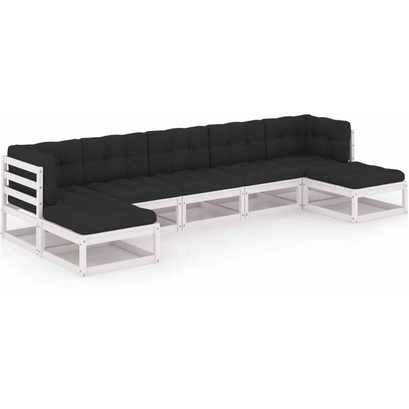 

YOUTHUP Muebles de jardín 7 piezas con cojines blanco madera de pino - Blanco