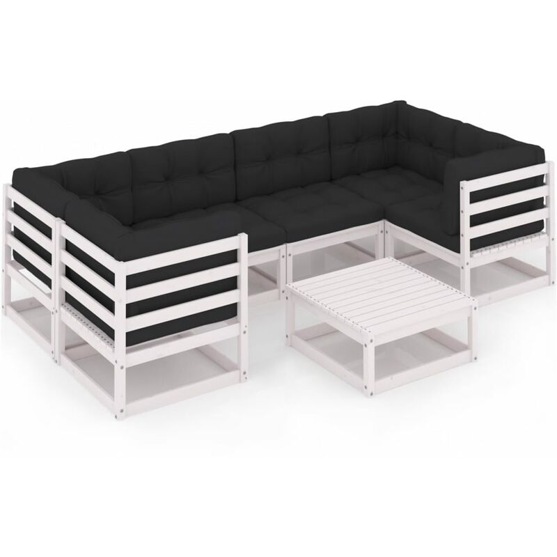 

Muebles de jardín 7 piezas con cojines blanco madera de pino - Blanco - Youthup