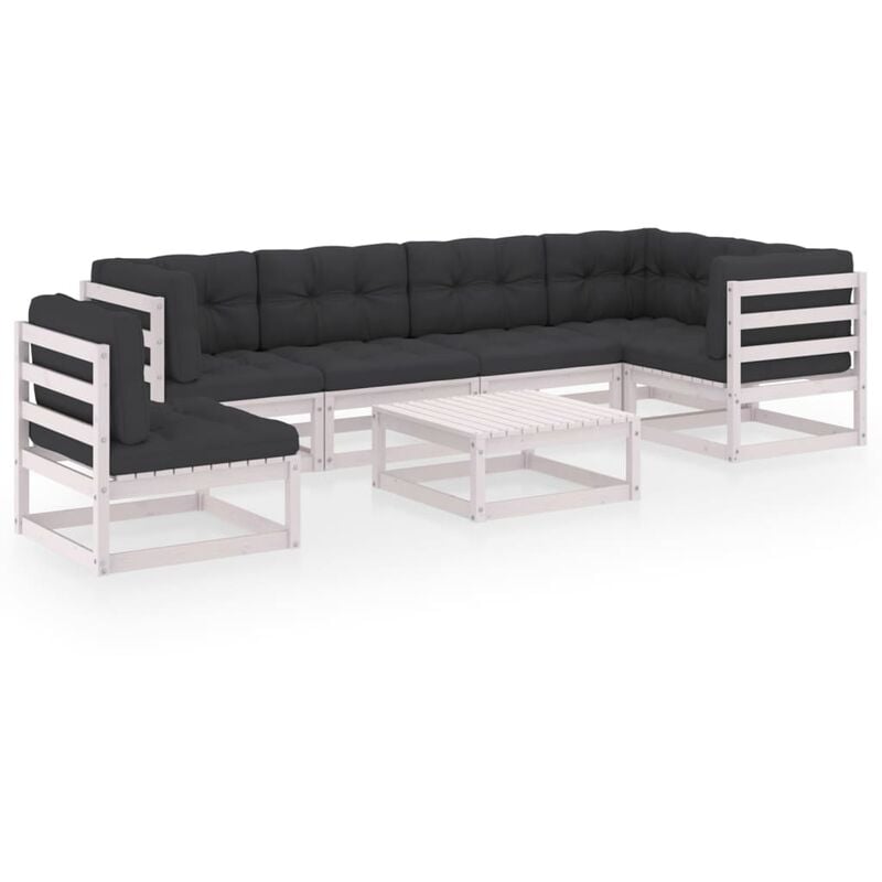 

Muebles de jardín 7 piezas con cojines de madera de pino maciza - Blanco - Youthup