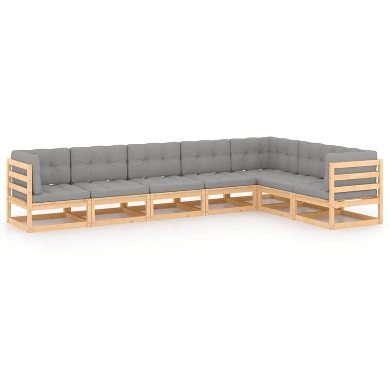 

Muebles de jardín 7 piezas con cojines de madera de pino maciza - Marrón - Youthup