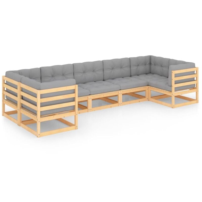 

Muebles de jardín 7 piezas con cojines de madera de pino maciza - Marrón - Youthup