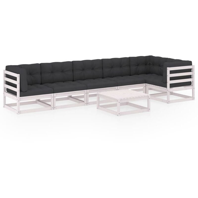 

Muebles de jardín 7 piezas con cojines de madera de pino maciza - Blanco - Youthup