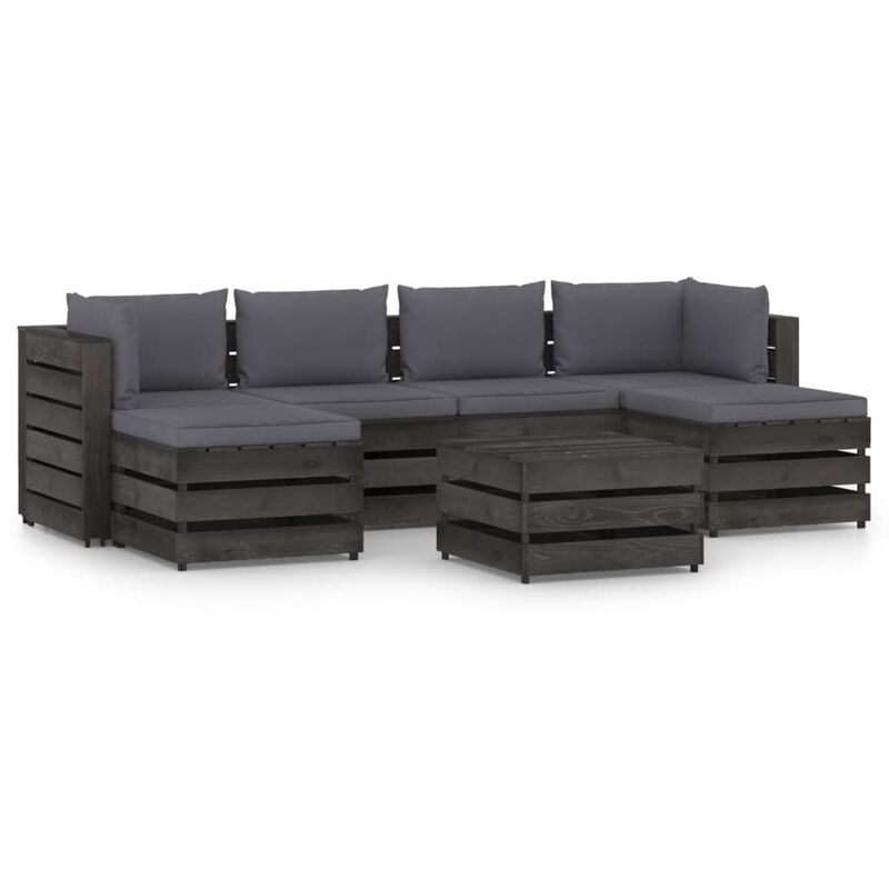 

Muebles de jardín 7 piezas con cojines madera impregnada gris - Youthup