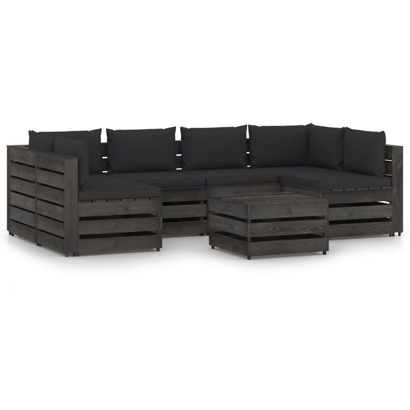 

Muebles de jardín 7 piezas con cojines madera impregnada gris - Youthup