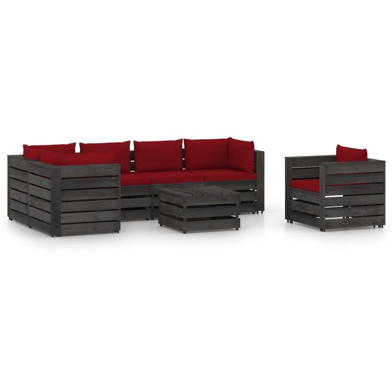 

Muebles de jardín 7 piezas con cojines madera impregnada gris - Youthup