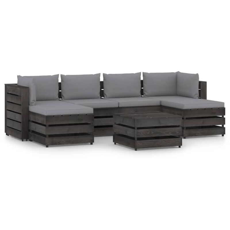 

Muebles de jardín 7 piezas con cojines madera impregnada gris - Youthup