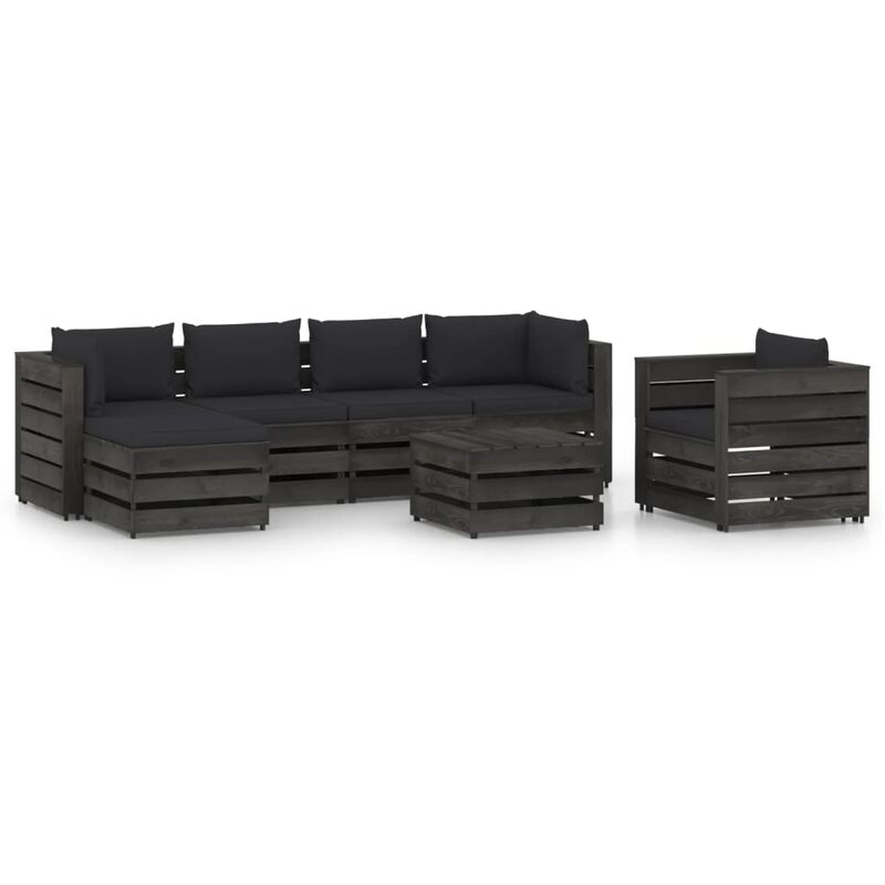 

Muebles de jardín 7 piezas con cojines madera impregnada gris - Youthup