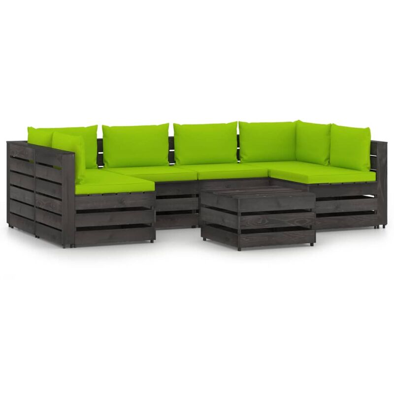 

Muebles de jardín 7 piezas con cojines madera impregnada gris - Youthup