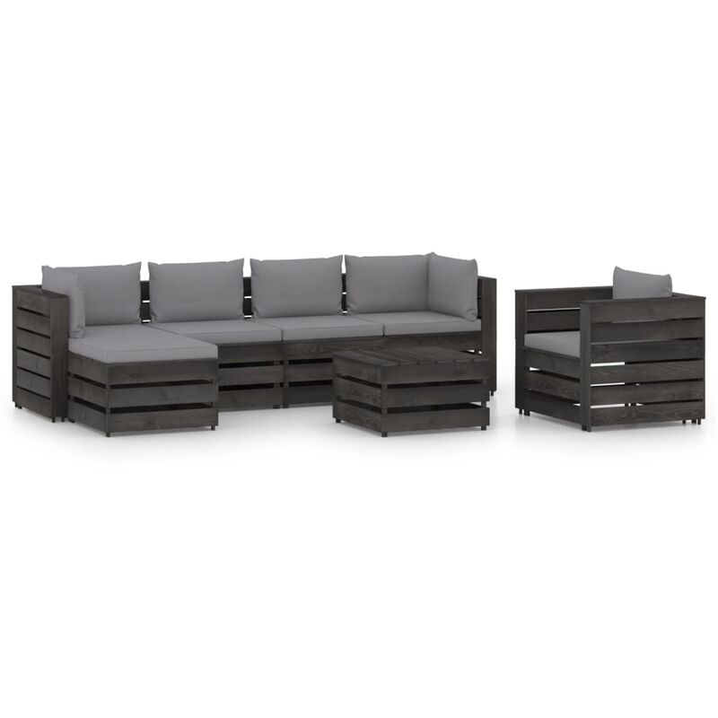 

Muebles de jardín 7 piezas con cojines madera impregnada gris - Youthup