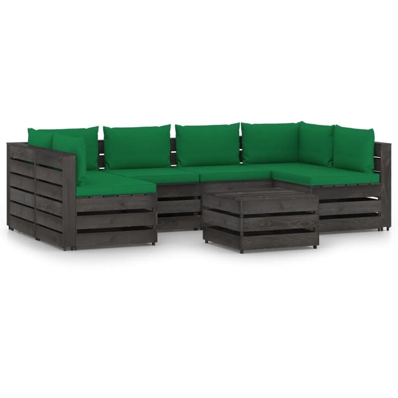 

Muebles de jardín 7 piezas con cojines madera impregnada gris - Youthup