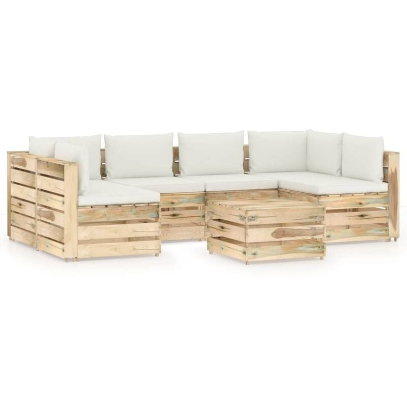

Muebles de jardín 7 piezas con cojines madera impregnada verde - Youthup
