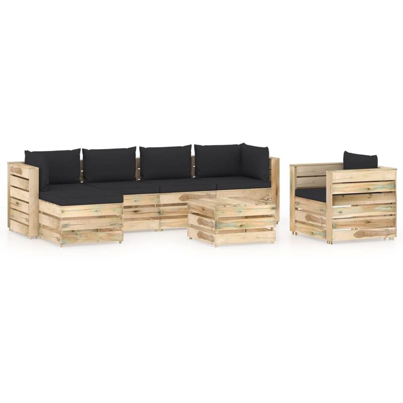 

YOUTHUP Muebles de jardín 7 piezas con cojines madera impregnada verde