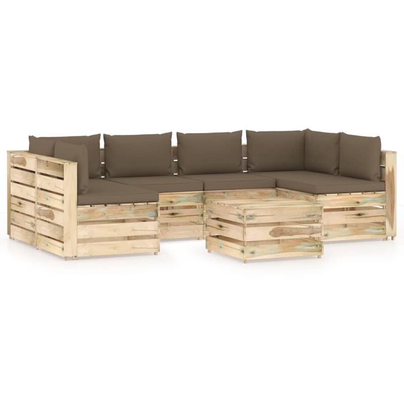 

Muebles de jardín 7 piezas con cojines madera impregnada verde - Youthup