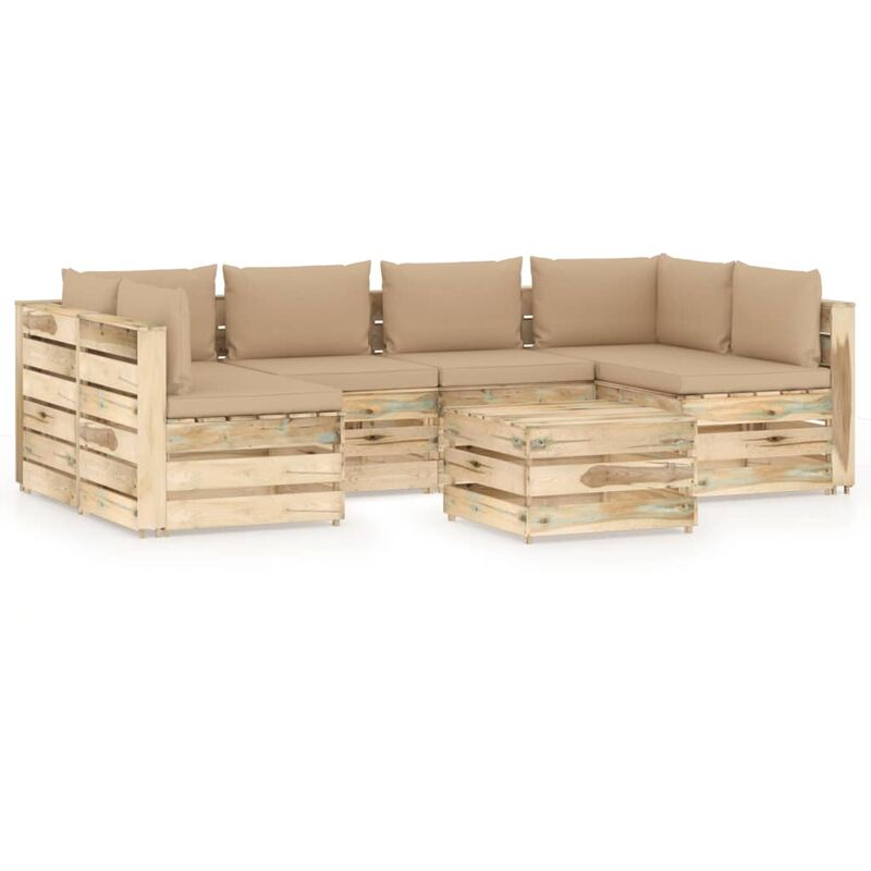 

Muebles de jardín 7 piezas con cojines madera impregnada verde - Youthup