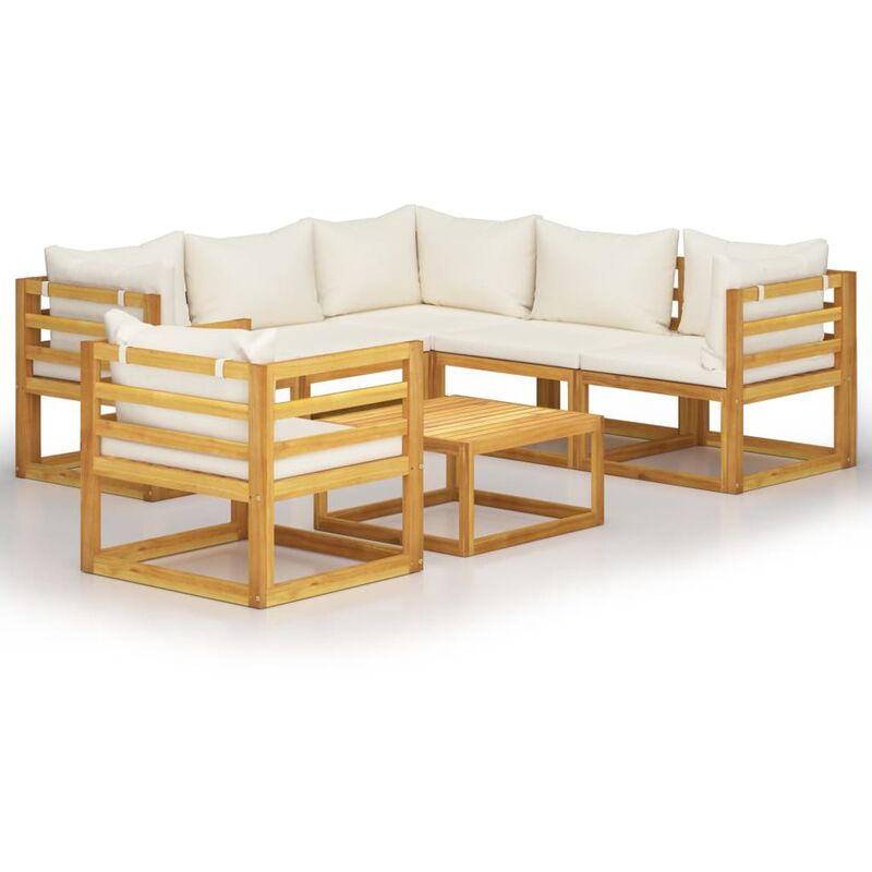 

Muebles de jardín 7 pzas cojines crema madera maciza de acacia - Crema - Youthup