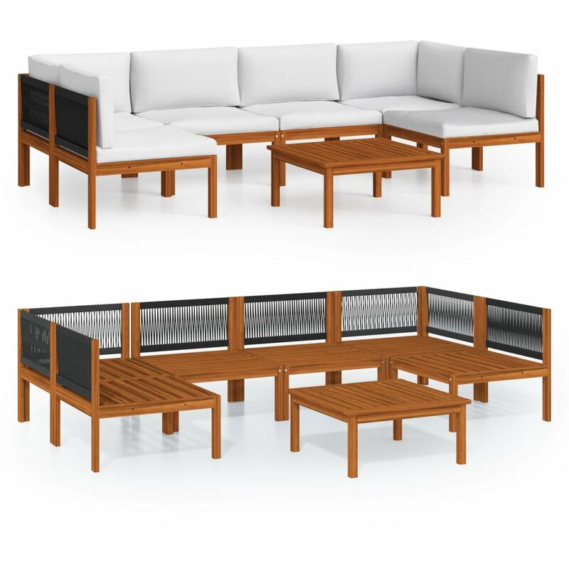

Muebles de jardín 7 pzas cojines crema madera maciza de acacia - Marrón - Youthup